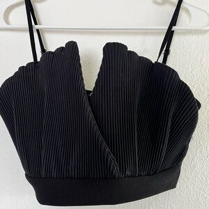 ZARA Crop Top Black Accordion Pleats Size Small Sleeveless Fashion Bralette